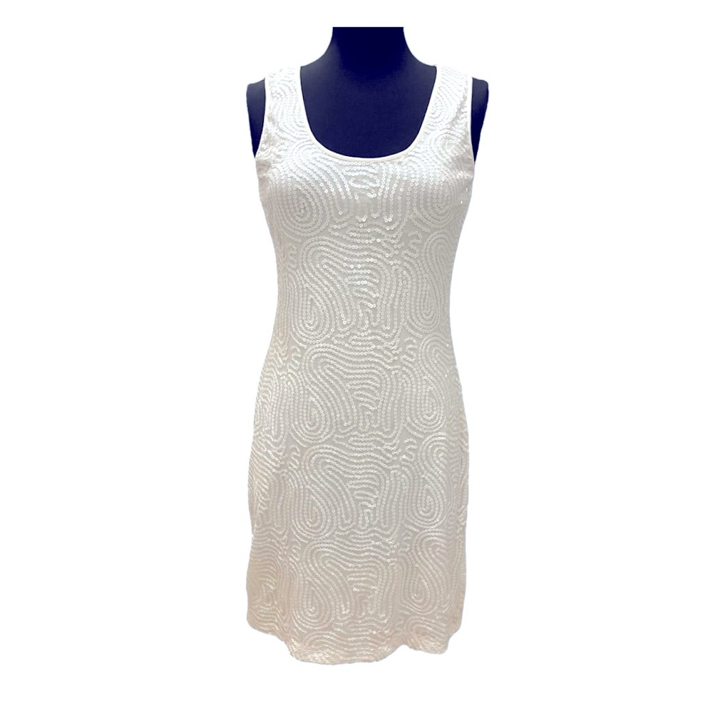 Calvin Klein Sequin front Stretch Sheath Dress Crème/Off White Size 6